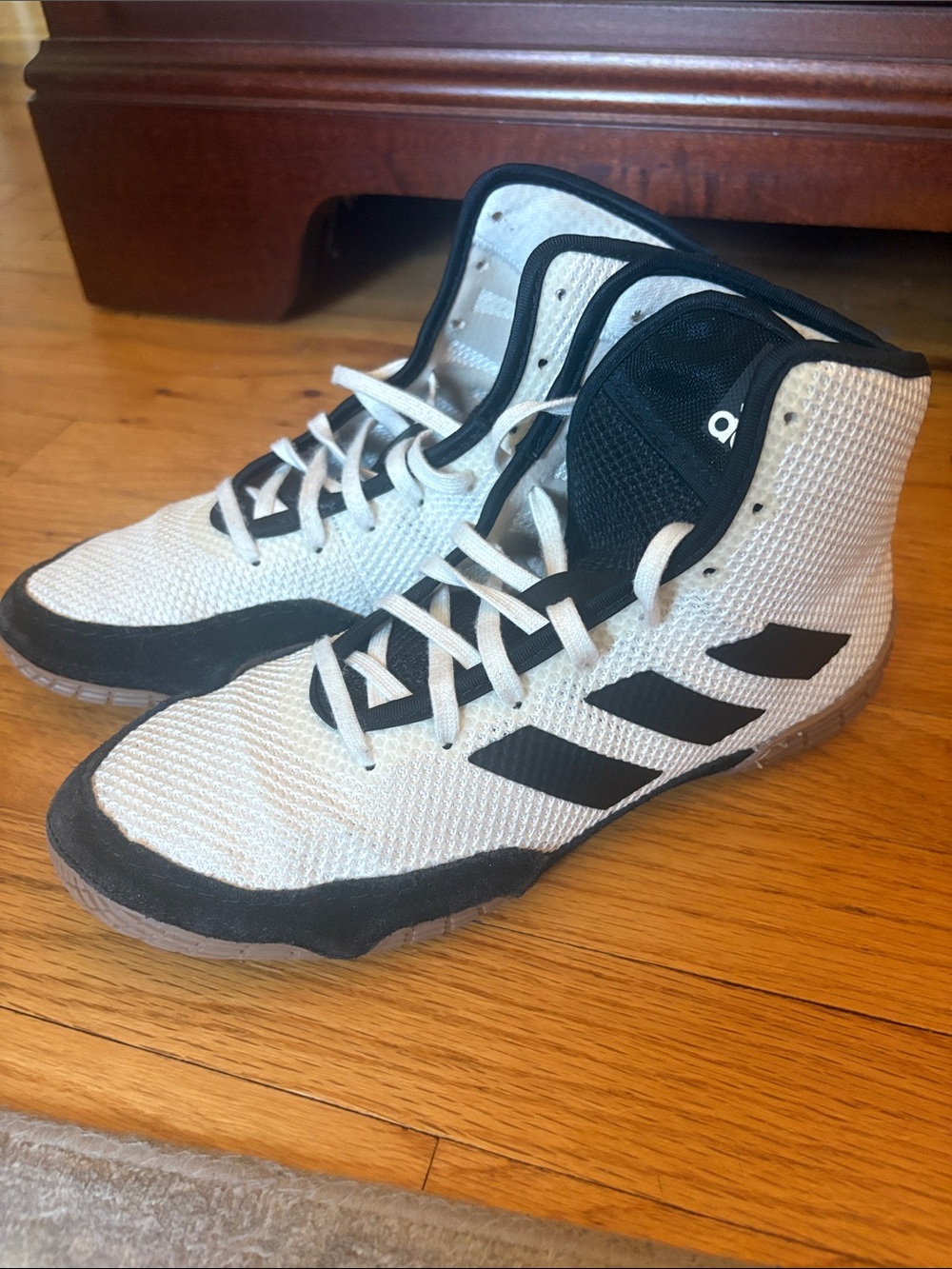 adidas White and Black High-Top Wrestling Shoes